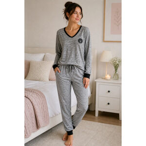 Bobbie Brooks Gray Waffle Knit Pajama Set XL Cozy Lounge Sleepwear Soft Comfort